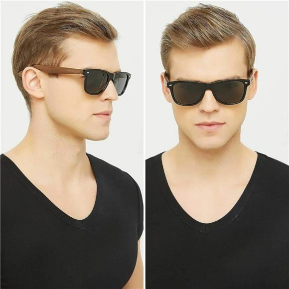 Sunglasses Polarized for Men Women Wooden Bamboo Frame Mirrored Sun Glasses main image 4